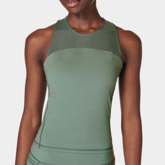 Sweaty Betty Green Power Illusion Workout Athletic Bra Tank NWT Size Extra Small - Picture 1 of 8